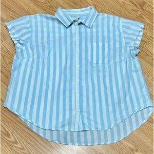 2X - St. Johns Bay - short sleeve, button down, blue striped blouse